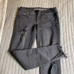 American eagle black ripped skinny jeans